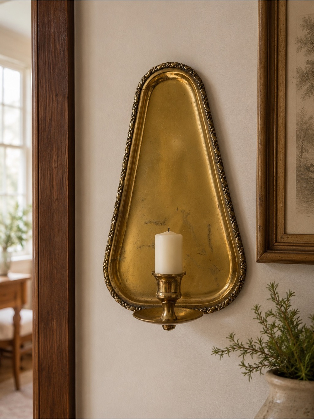 Vintage Brass Wall Sconce Candle Holder - Gold